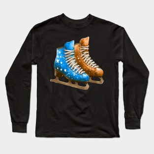 Blue Brown Ice Skating Boots Long Sleeve T-Shirt